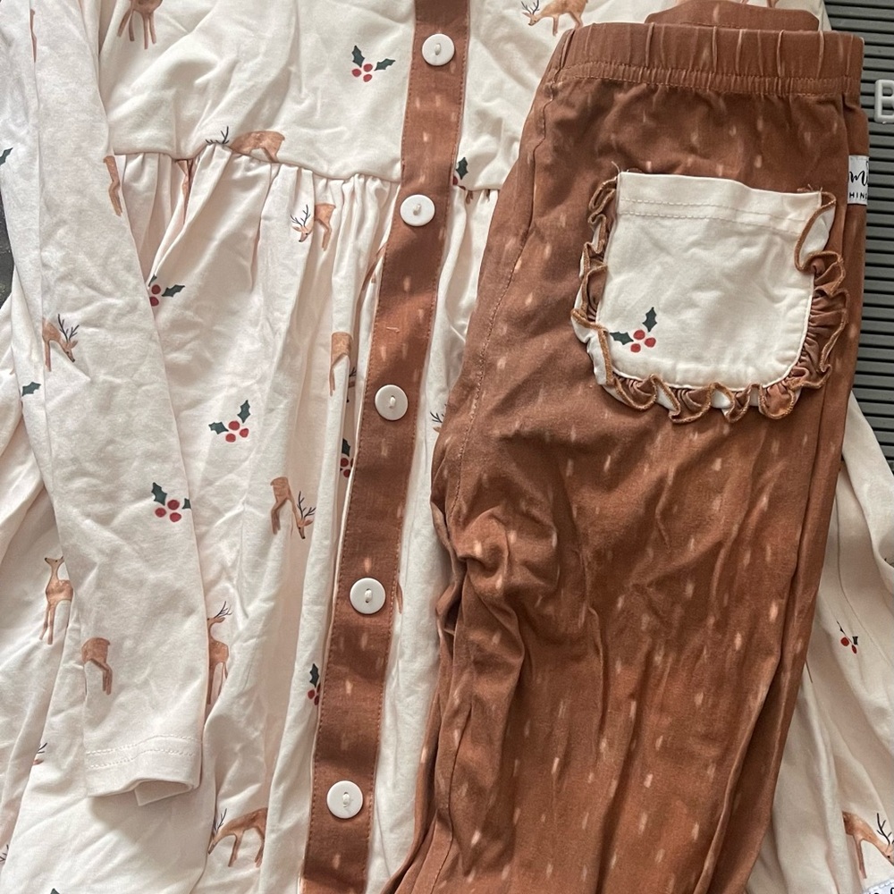 Festive Reindeer and Holly Kids Pajama Set
